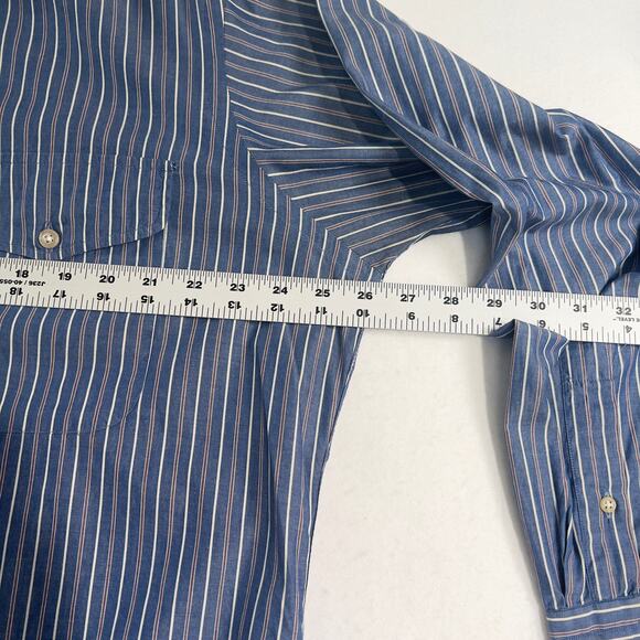 Kenneth Gordon KSG Button Down Shirt Men's Large Cotton Blue Stripe Made In USA - Picture 8 of 12